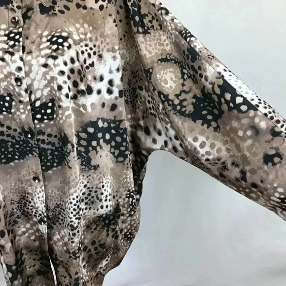 Fabulous George Simonton Says Silky Animal Leopard Print Tunic Shirt 2X Pockets - Picture 11 of 14